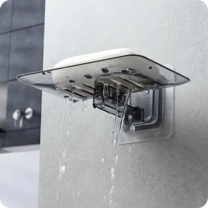 Wall Mounted Soap Dish Holder Adhesive No Drill Draining Tray Bathroom Shower