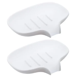 2 Silicone White Soap Dish Self Draining Soap Holder Soap Dish for Bathroom, New