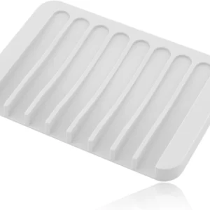 White Non-Slip Self-Draining Silicone Soap Dish for Bathroom Kitchen Countertop